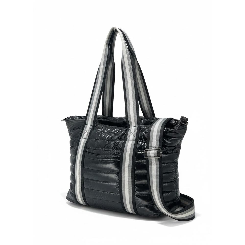 Think Royln Voyager Quilted Travel Tote Bag Black Puffer Weekender